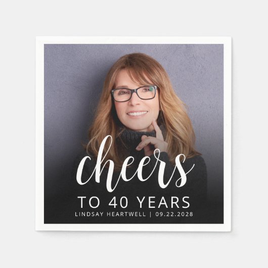 40歳の誕生日パーティーフォトホワイトスクリプト応援 スタンダードカクテルナプキン (正面)