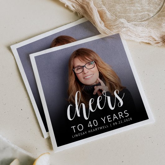 40歳の誕生日パーティーフォトホワイトスクリプト応援 スタンダードカクテルナプキン