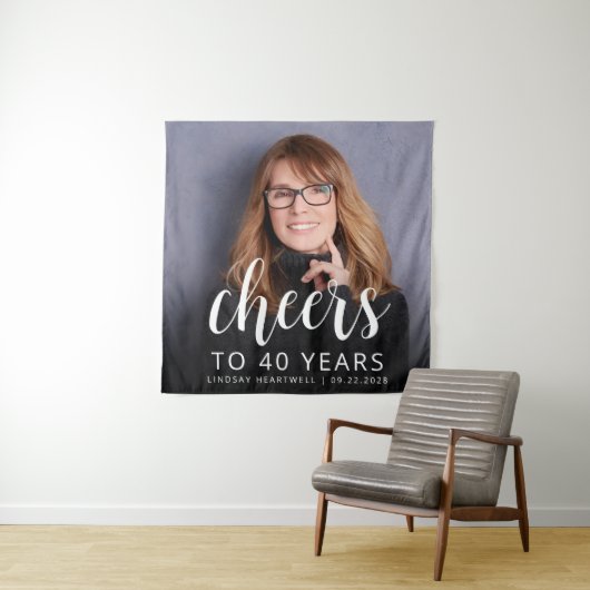 40歳の誕生日パーティーフォトホワイトスクリプト応援 タペストリー (インサイチュ)