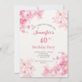 40歳の誕生日パーティーフローラピンクの招待状 招待状 (正面)