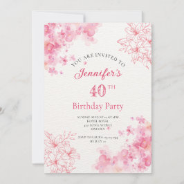 40歳の誕生日パーティーフローラピンクの招待状 招待状