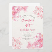 40歳の誕生日パーティーフローラピンクの招待状 招待状 (正面/裏面)