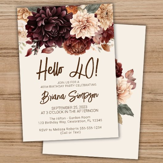 40歳の誕生日パーティーブラウンベージュアイボリー花 招待状