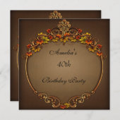 40歳の誕生日パーティーブラウン秋フローラ 招待状 (正面/裏面)