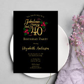 40歳の誕生日パーティーブラックと金ゴールドとバラ 招待状