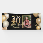 40歳の誕生日パーティーブラックと金ゴールドバルーン写真 横断幕 (横)