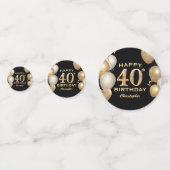 40歳の誕生日パーティーブラックと金ゴールドバルーン コンフェッティ (正面)