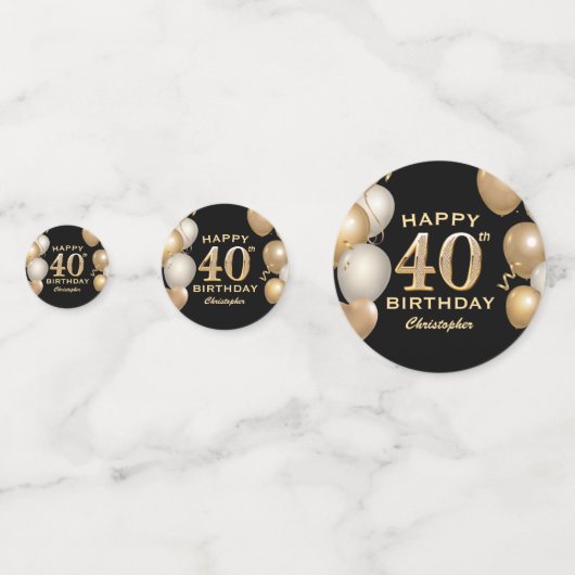 40歳の誕生日パーティーブラックと金ゴールドバルーン コンフェッティ (裏面)