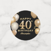 40歳の誕生日パーティーブラックと金ゴールドバルーン コンフェッティ (スモール正面)