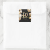 40歳の誕生日パーティーブラックと金ゴールドバルーン スクエアシール (バッグ)