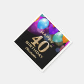 40歳の誕生日パーティーブラックと金ゴールドバルーン スタンダードカクテルナプキン (角)