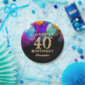 40歳の誕生日パーティーブラックと金ゴールドバルーン ペーパープレート (パーティー)
