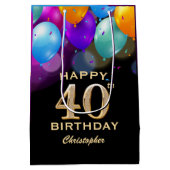 40歳の誕生日パーティーブラックと金ゴールドバルーン ミディアムペーパーバッグ (裏面)