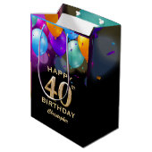 40歳の誕生日パーティーブラックと金ゴールドバルーン ミディアムペーパーバッグ (裏面アングル)