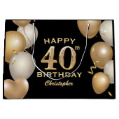 40歳の誕生日パーティーブラックと金ゴールドバルーン ラージペーパーバッグ (正面)