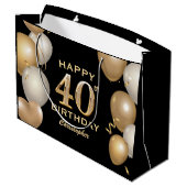 40歳の誕生日パーティーブラックと金ゴールドバルーン ラージペーパーバッグ (裏面アングル)