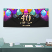 40歳の誕生日パーティーブラックと金ゴールドバルーン 横断幕 (トレードショー)