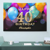 40歳の誕生日パーティーブラックと金ゴールドバルーン 横断幕 (トレードショー)
