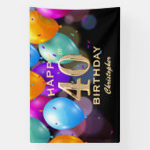 40歳の誕生日パーティーブラックと金ゴールドバルーン 横断幕 (縦)