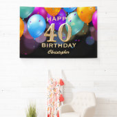 40歳の誕生日パーティーブラックと金ゴールドバルーン 横断幕 (インサイチュ)