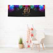 40歳の誕生日パーティーブラックと金ゴールドバルーン 横断幕 (インサイチュ)