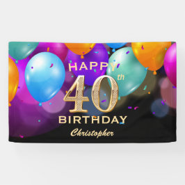 40歳の誕生日パーティーブラックと金ゴールドバルーン 横断幕