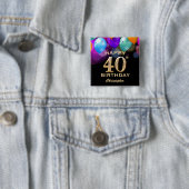 40歳の誕生日パーティーブラックと金ゴールドバルーン 缶バッジ (インサイチュ)
