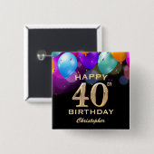 40歳の誕生日パーティーブラックと金ゴールドバルーン 缶バッジ (正面&裏面)