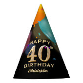 40歳の誕生日パーティーブラックと金ゴールドパーティーハット パーティーハット (正面)