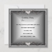 40歳の誕生日パーティーブラックシルバーフローラ 招待状 (裏面)
