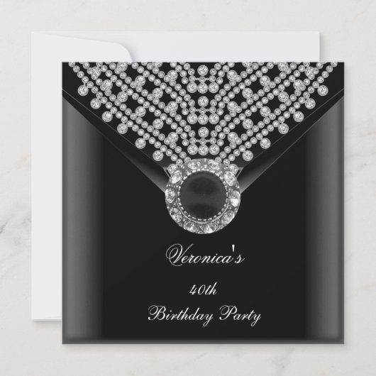 40歳の誕生日パーティーブラックダイヤモンド画像 招待状 (正面)