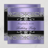 40歳の誕生日パーティーブラックパープルシルバー 招待状 (正面/裏面)