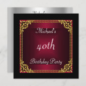 40歳の誕生日パーティーブラックレッドアールデコ 招待状 (正面/裏面)
