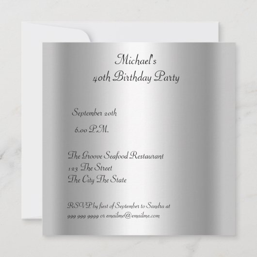 40歳の誕生日パーティーブラックレッドアールデコ 招待状 (裏面)