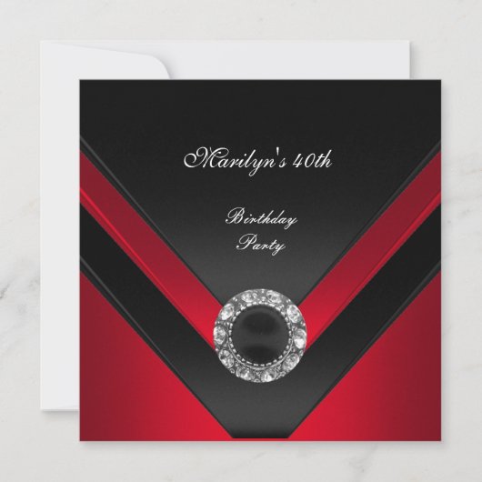 40歳の誕生日パーティーブラックレッドダイヤモンドジュエル 招待状 (正面)