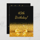 40歳の誕生日パーティーブラック金ゴールドボウエレガント 招待状 (正面/裏面)