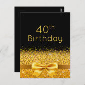 40歳の誕生日パーティーブラック金ゴールド輝く招待 ポストカード (正面/裏面)