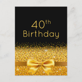 40歳の誕生日パーティーブラック金ゴールド輝く招待 ポストカード