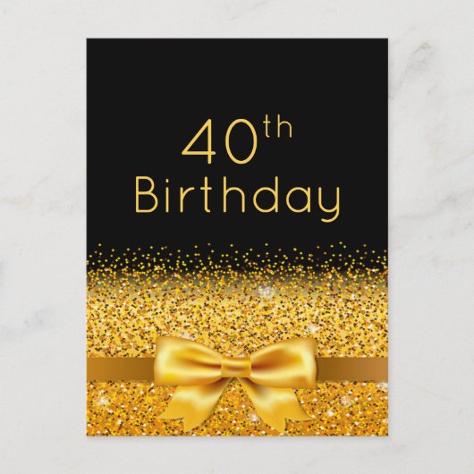 40歳の誕生日パーティーブラック金ゴールド輝く招待 ポストカード (正面)