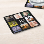 40歳の誕生日パーティーブラック・フォト・コラージュの男性 スクエアペーパーコースター (アングル)