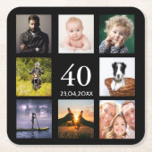 40歳の誕生日パーティーブラック・フォト・コラージュの男性 スクエアペーパーコースター (正面)