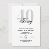 40歳の誕生日パーティーブラック&ホワイトシック 招待状 (正面)