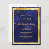 40歳の誕生日パーティーブルー金ゴールド紙吹雪招待 ポストカード (正面/裏面)