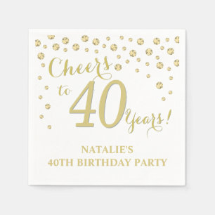 40歳の誕生日パーティーホワイトと金ゴールドダイヤモンド スタンダードカクテルナプキン