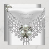 40歳の誕生日パーティーホワイトパールダイヤモンドジュエル 招待状 (正面/裏面)