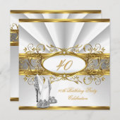 40歳の誕生日パーティーホワイト金ゴールドシルバーヒール 招待状 (正面/裏面)