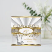 40歳の誕生日パーティーホワイト金ゴールドシルバーヒール 招待状 (スタンド正面)