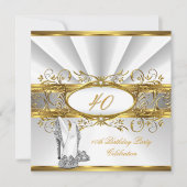 40歳の誕生日パーティーホワイト金ゴールドシルバーヒール 招待状 (正面)