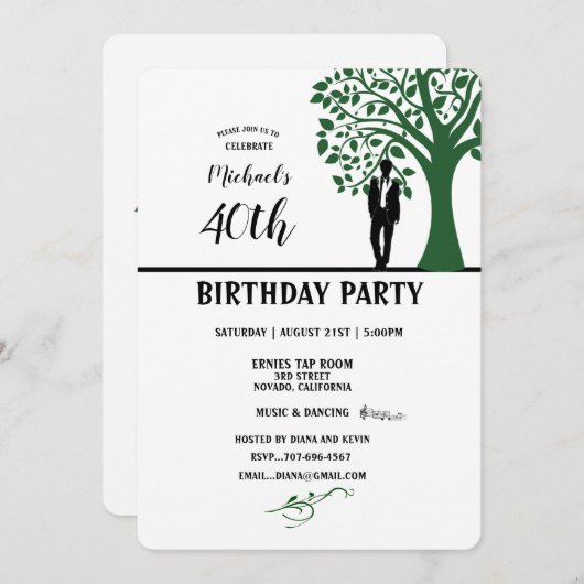 40歳の誕生日パーティーマンシルエットバイツリー 招待状 (正面/裏面)