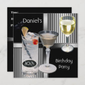 40歳の誕生日パーティーメンズドリンクメタルブラックシルバー 招待状 (正面/裏面)